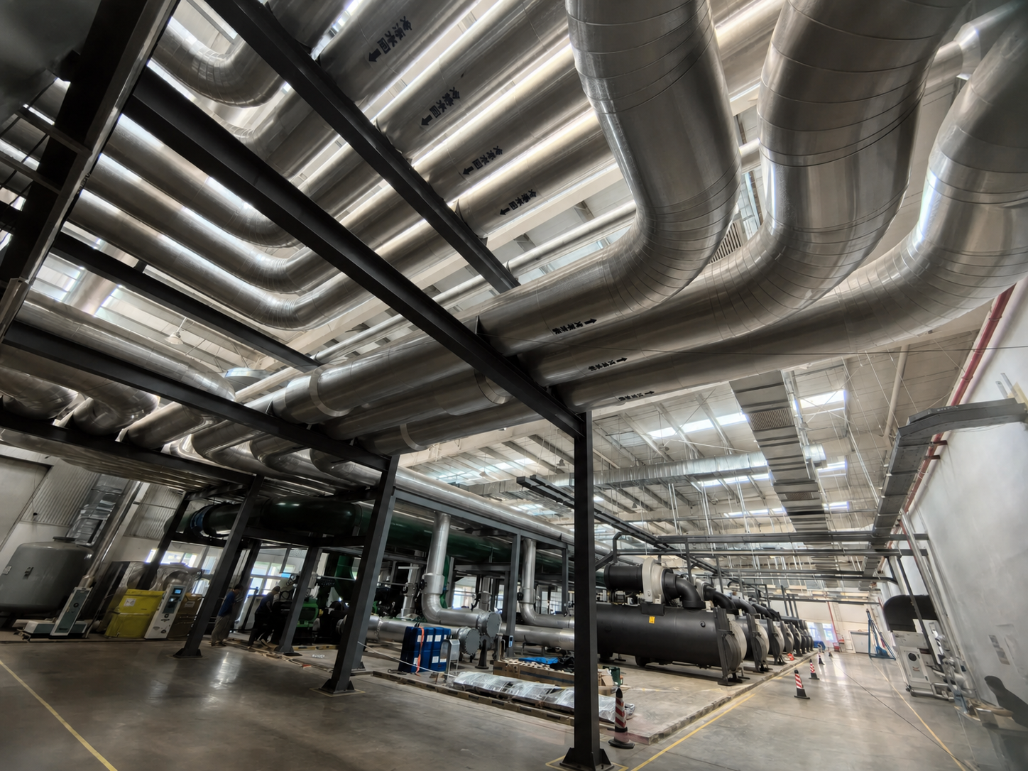 Centrifugal chiller plant piping and equipment room
