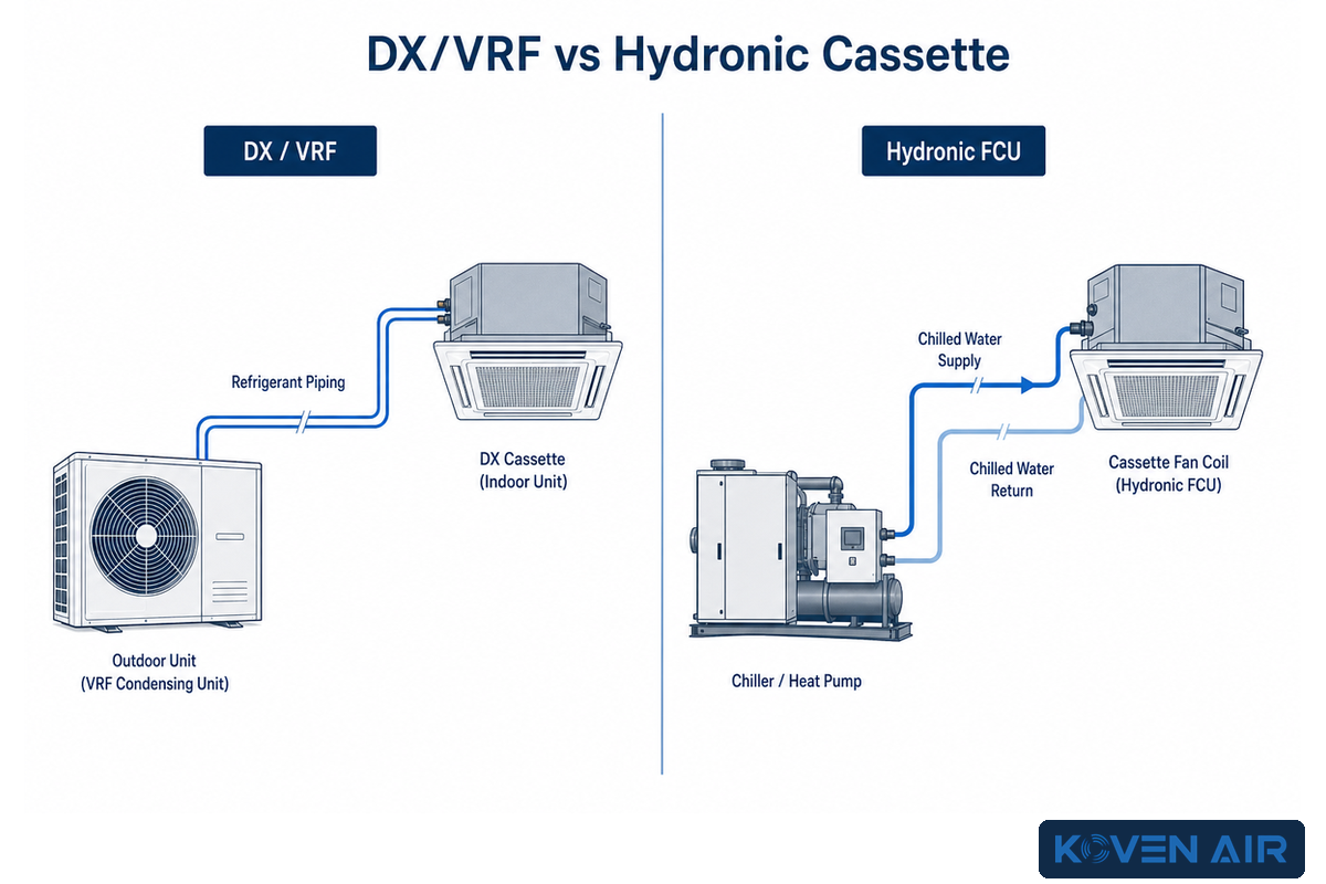 How Ceiling Cassette Systems Work: DX/VRF vs. Chilled-Water Hydronic FCU — Koven Air