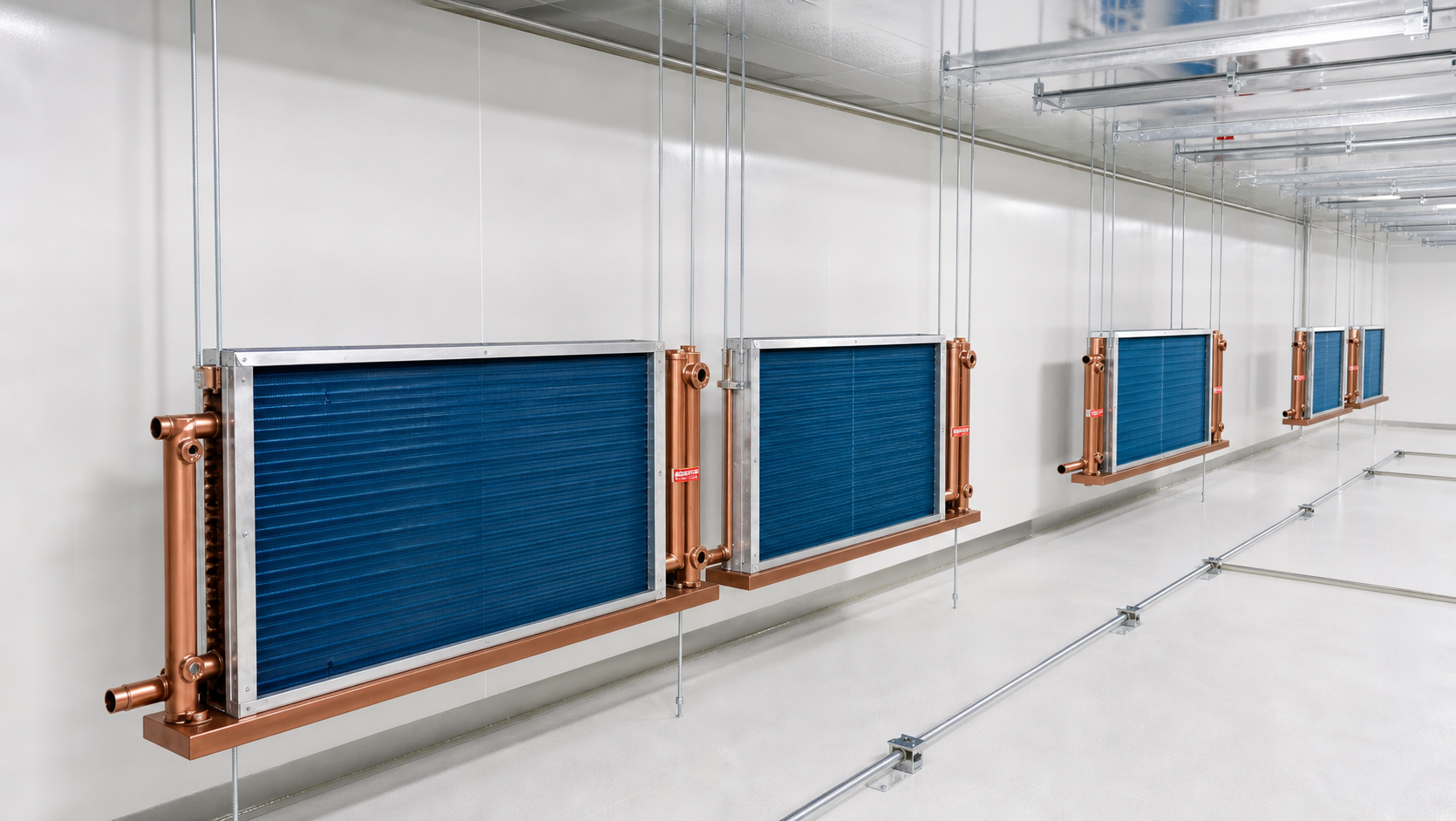 Cleanroom wall-mounted dry cooling coil installation