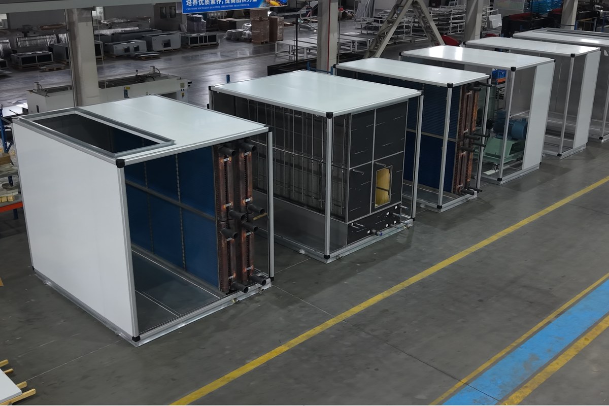 Koven modular commercial air handling unit assembly in factory