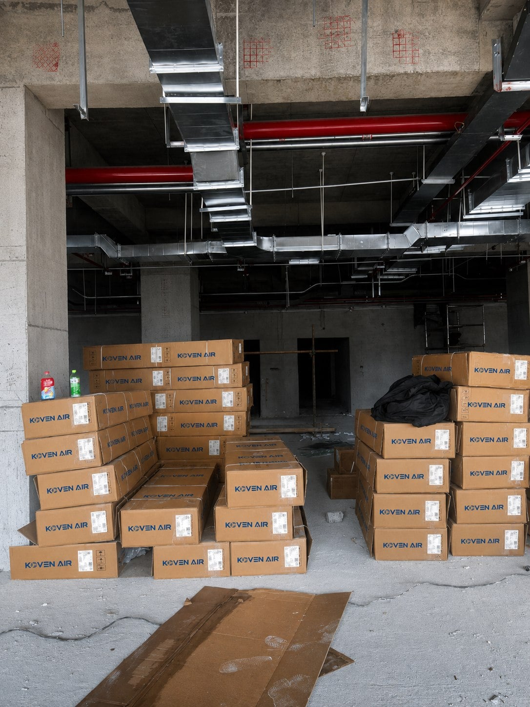 Fan coil unit cartons prepared for project delivery and inspection