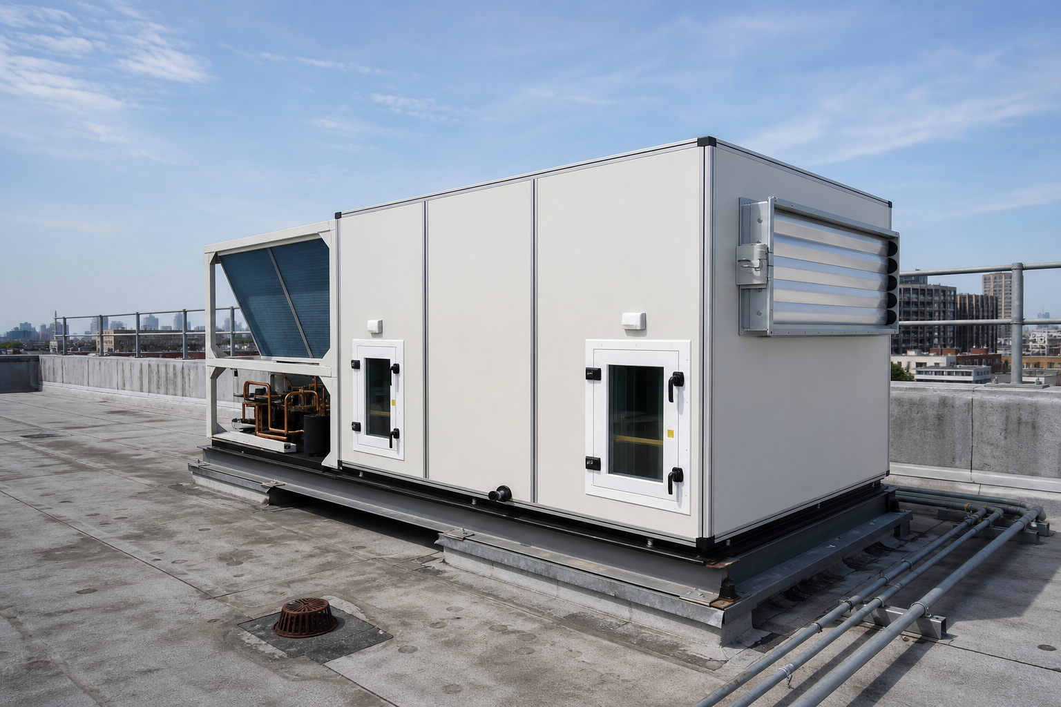 Packaged rooftop make-up air unit on roof