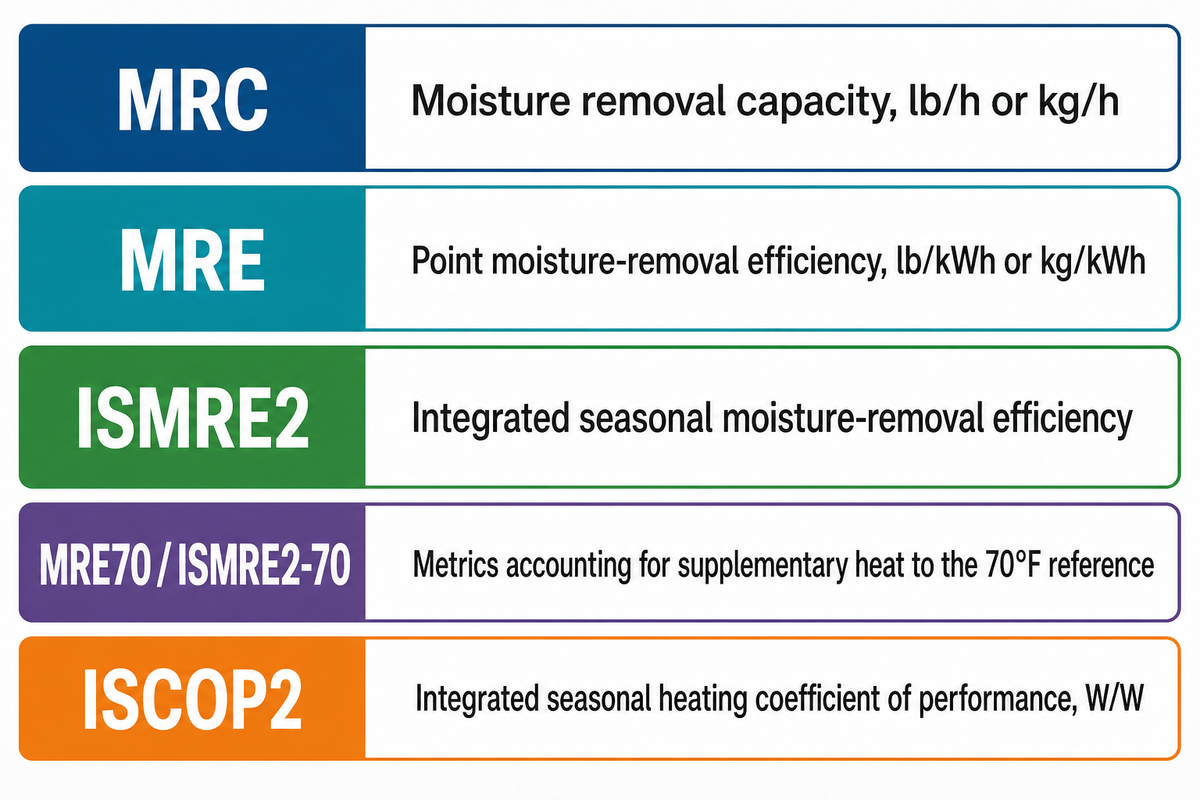Capacity, point efficiency, seasonal dehumidification and seasonal heating are different quantities.