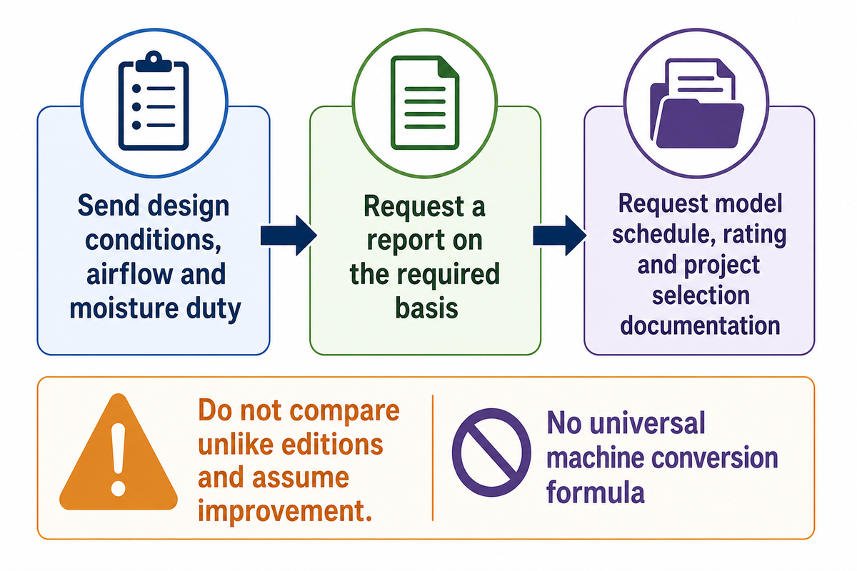 Send design inputs and the rating basis, then request the exact model and comparable documentation.