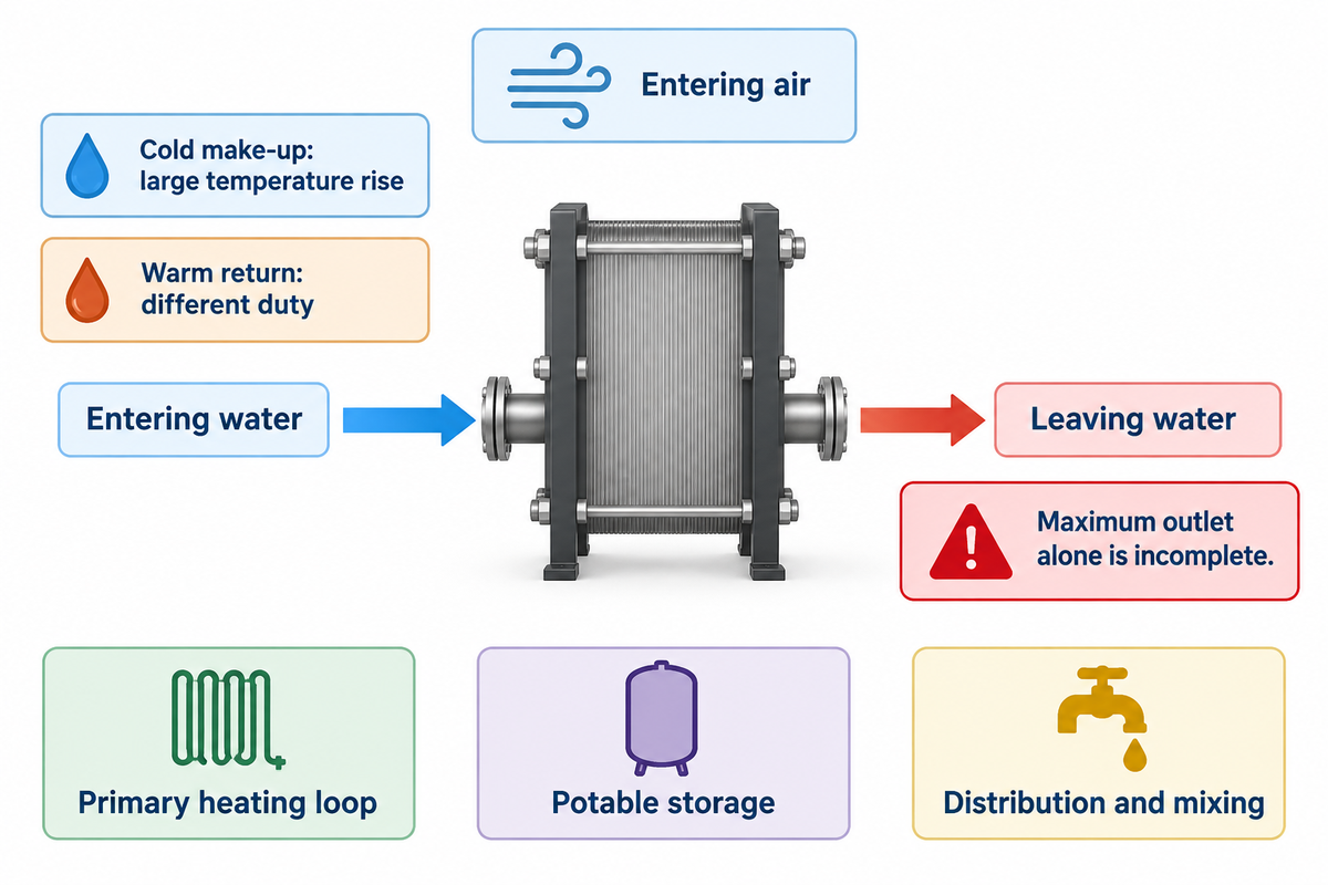 A duty point needs entering water, leaving water and source air; storage and tap temperatures refer to different locations.