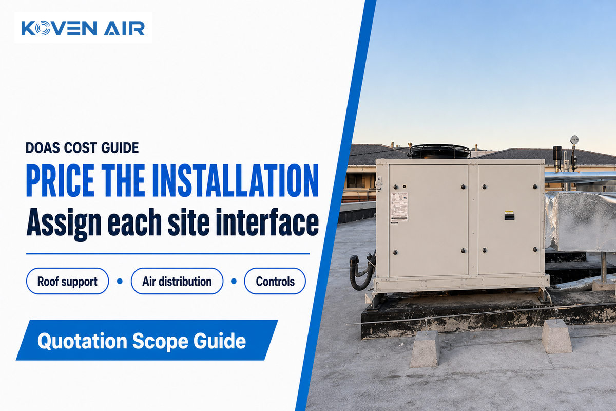 DOAS equipment poster calls out roof support, air distribution and controls as installation scope