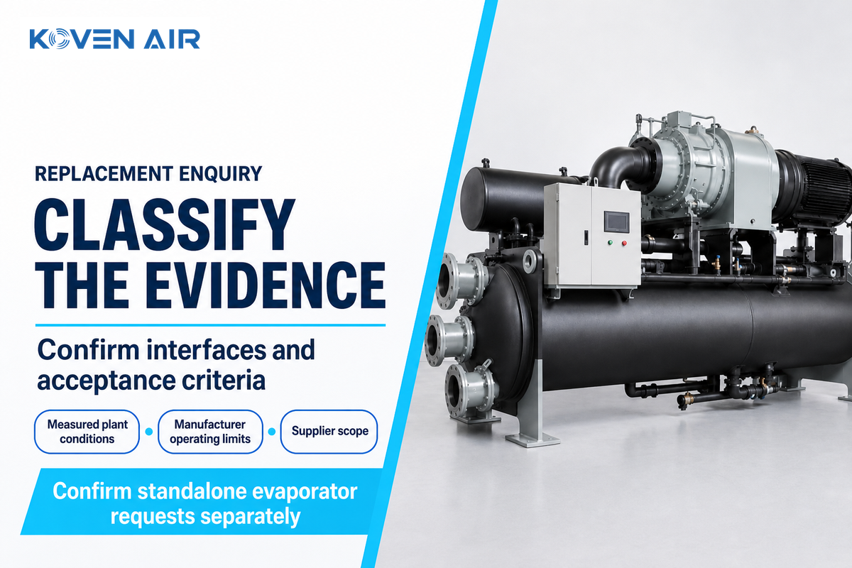 Measured conditions, manufacturer limits and supplier scope support a quote; confirm standalone evaporator supply separately