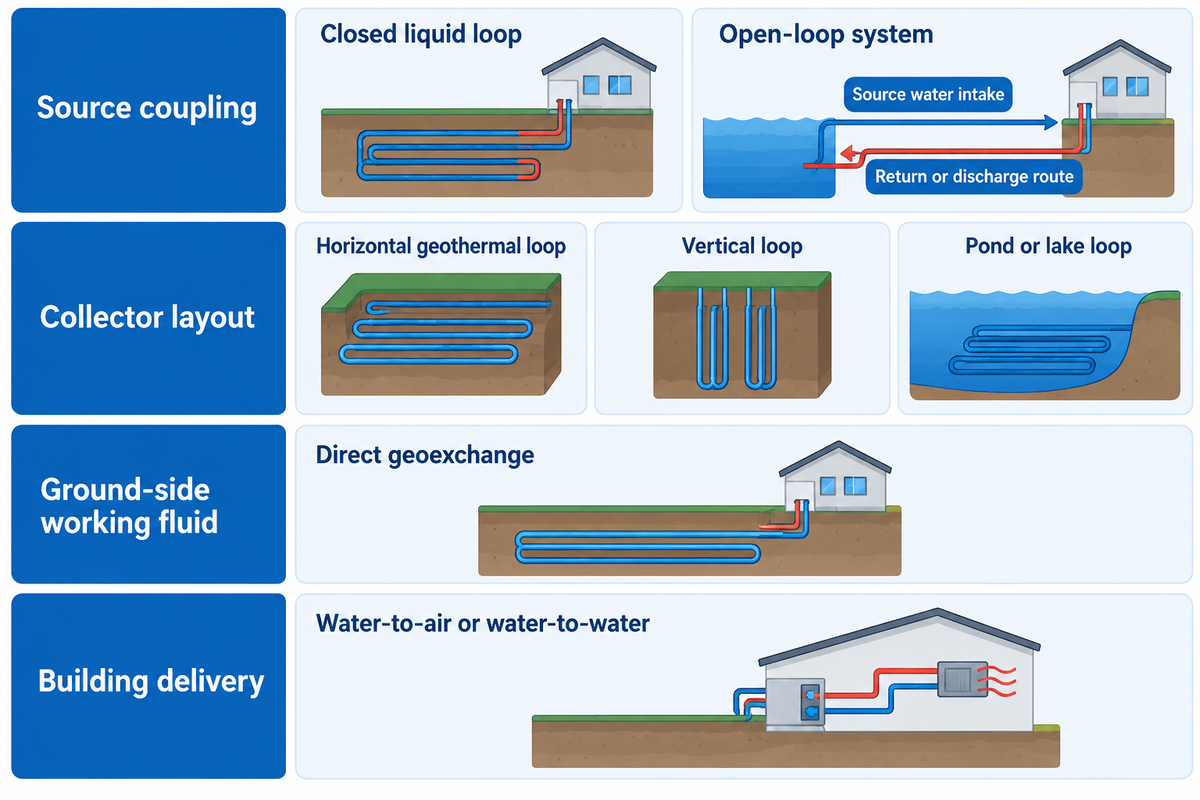 Coupling, collector layout, working fluid and building delivery describe different choices - IGSHPA.