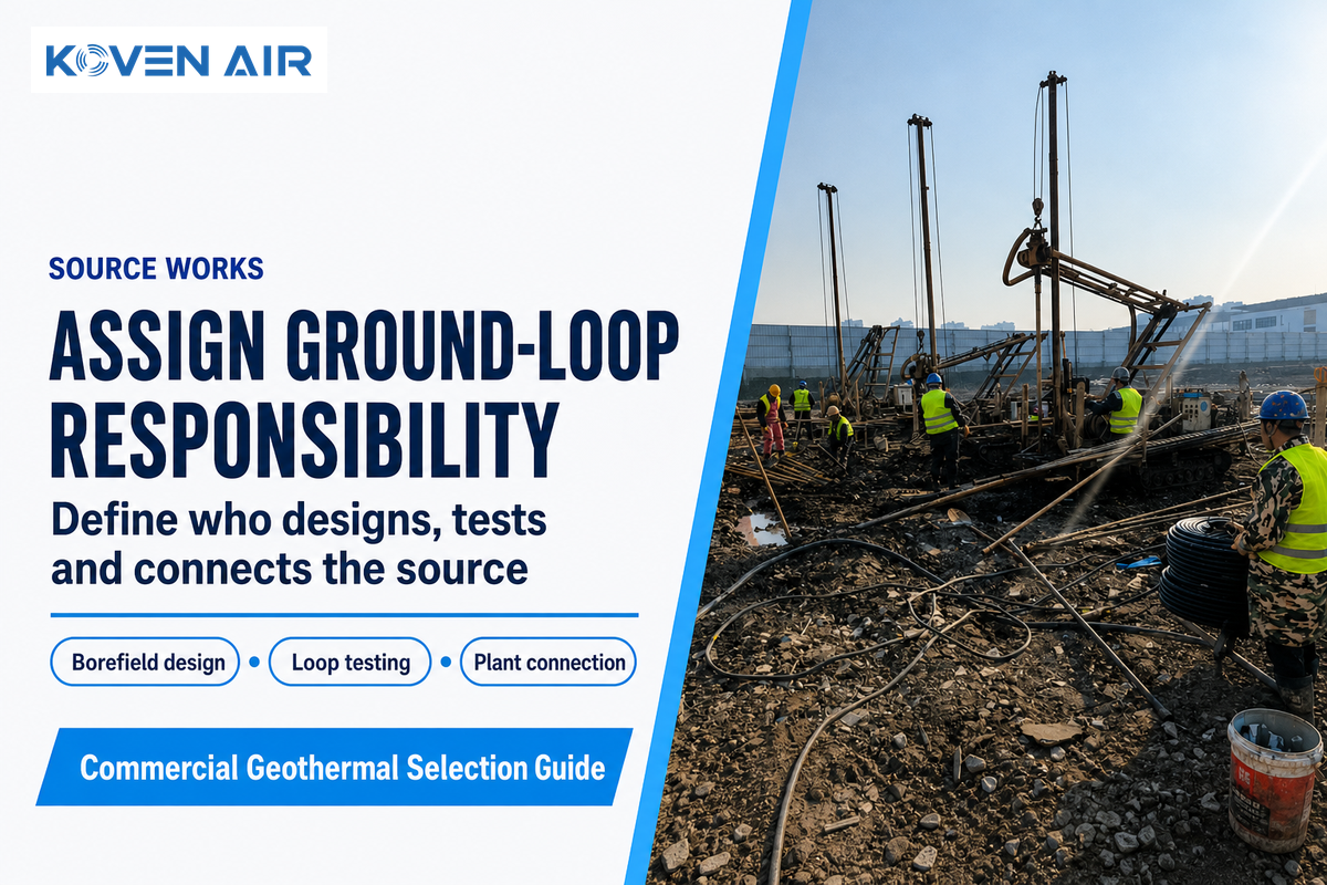 Assign borefield design, loop testing and plant connection responsibilities before commercial procurement