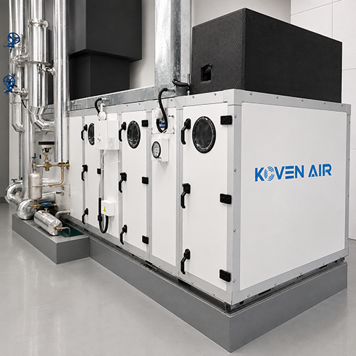 Koven Air hospital AHU installed with ductwork and hydronic piping
