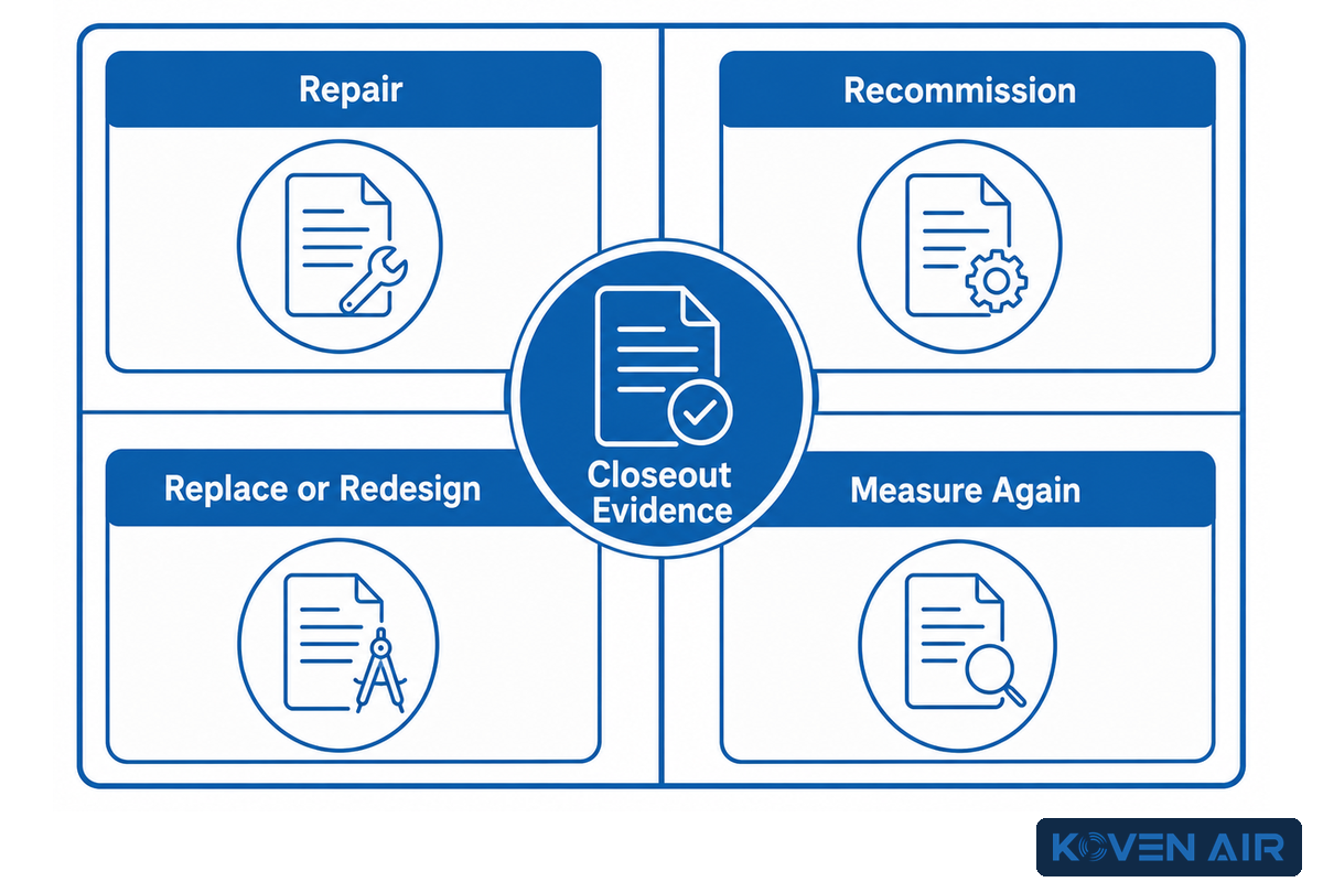 Lifecycle matrix for repairing, recommissioning, replacing or redesigning, and measuring a heat-pump system again