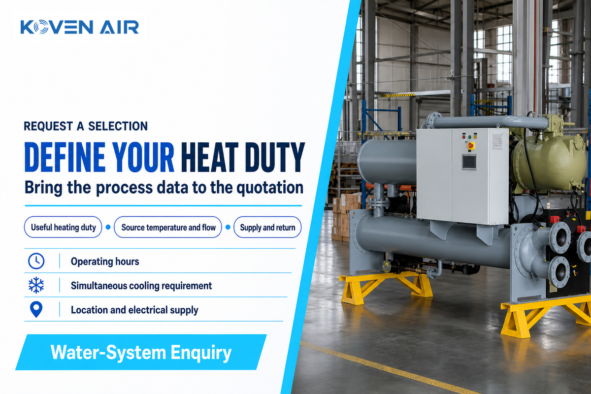 Provide heating duty, source flow and temperatures, water delivery temperatures, hours, cooling requirement and electrical supply