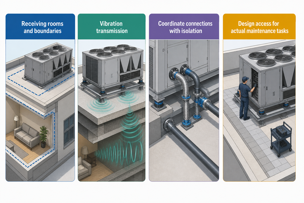 Sound, vibration connections and actual maintenance access are separate design tasks