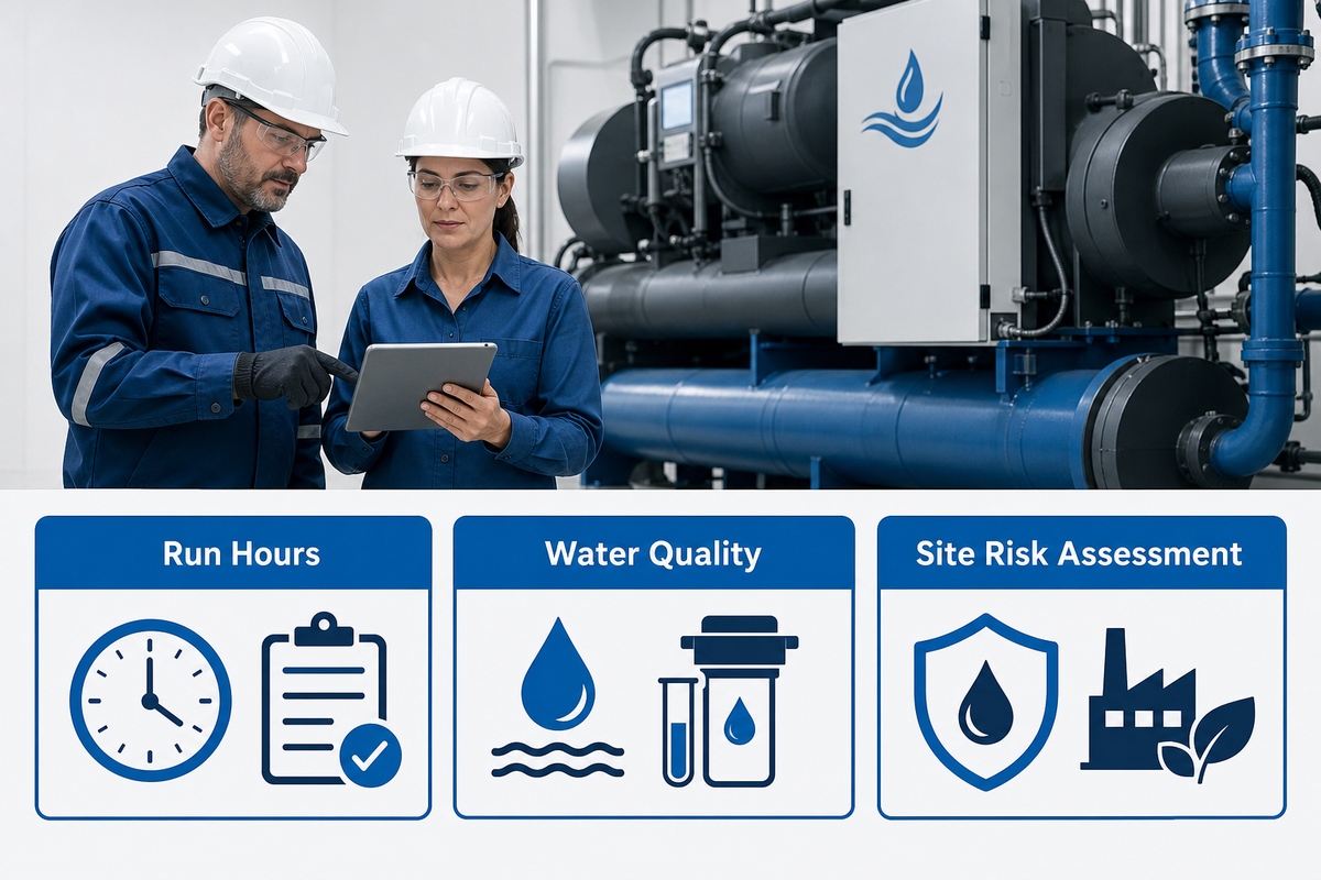 Maintenance and water-treatment specialists planning risk-based chiller condition checks