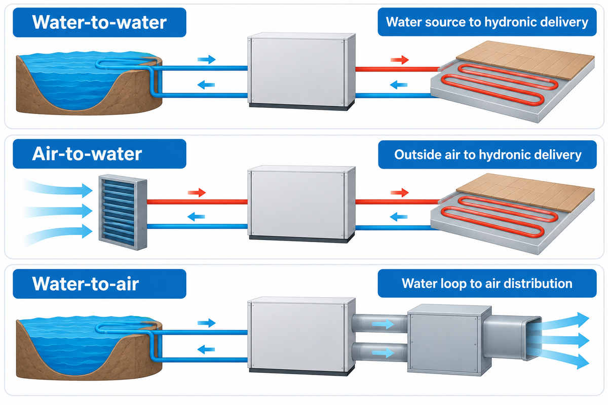 Compare the source and delivery media of three heat-pump architectures - Natural Resources Canada.